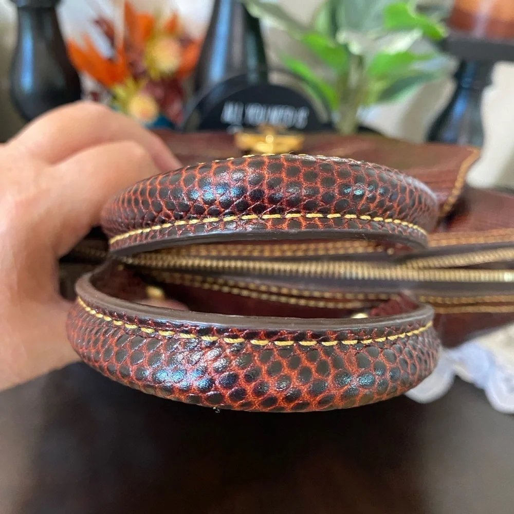 Dooney & Bourke Dark Brown Lizard-Embossed Satchel with Gold Hardware